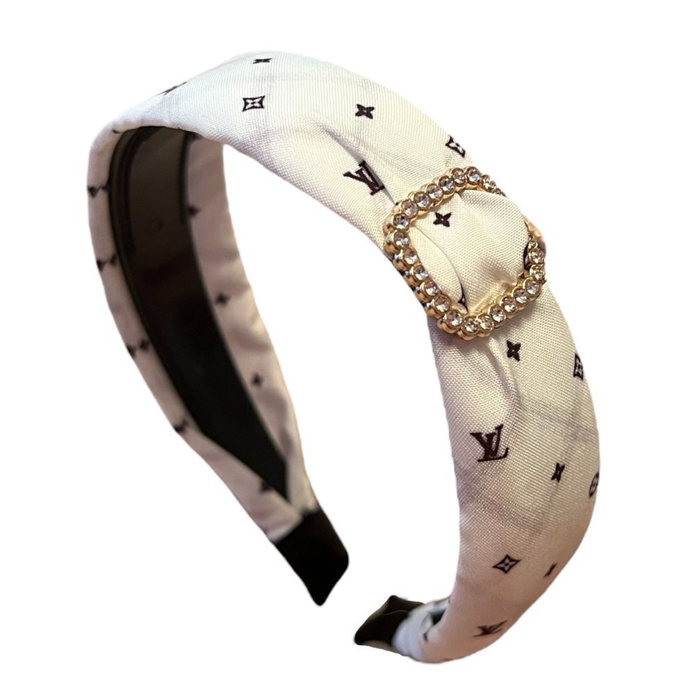 💎2/$30💎 Designer Inspired Upcycled White Crystal Gold Buckle Headband